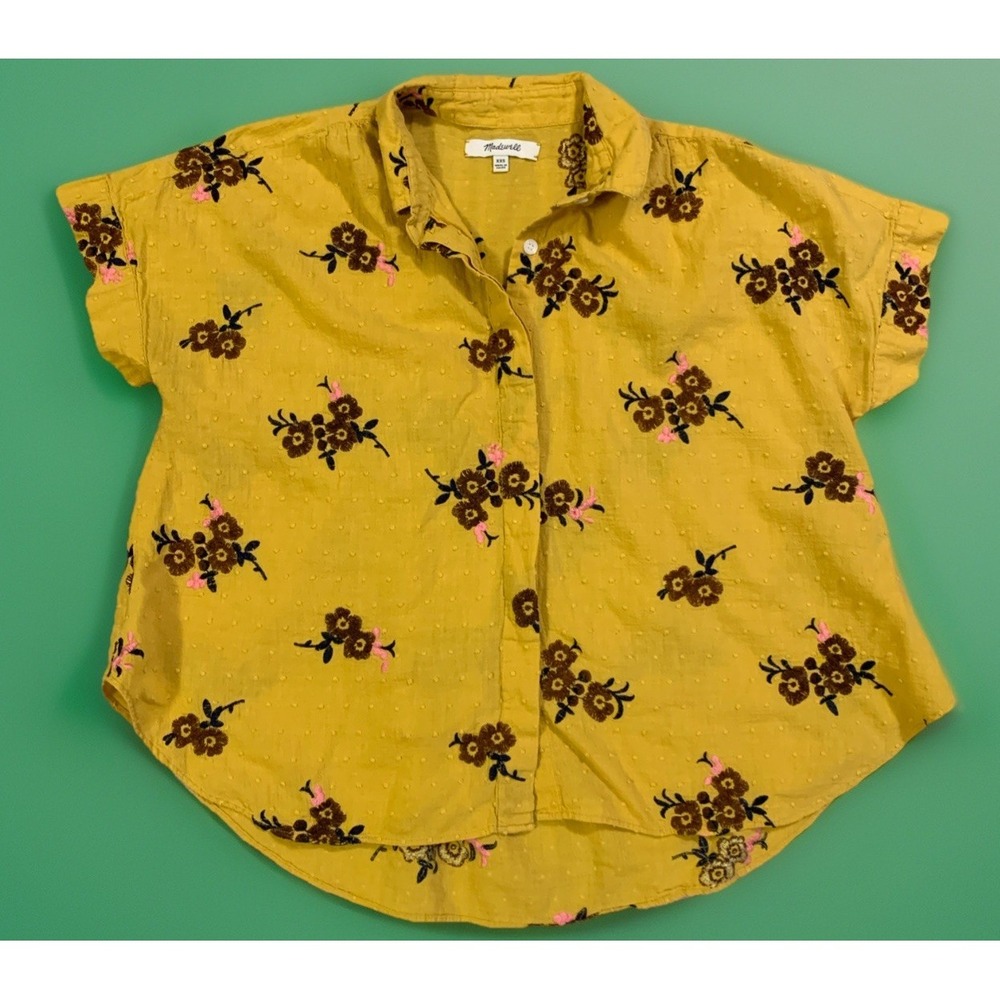 Madewell Blouse Top Embroidered Hilltop Button Down S/S Floral Shirt XXS - Picture 2 of 8